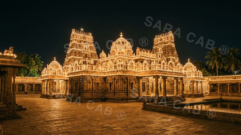 Heritage building outlined in thousands of festival lights at night